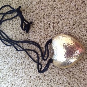 Beautiful GOLD Heart Necklace on Black Cord XL